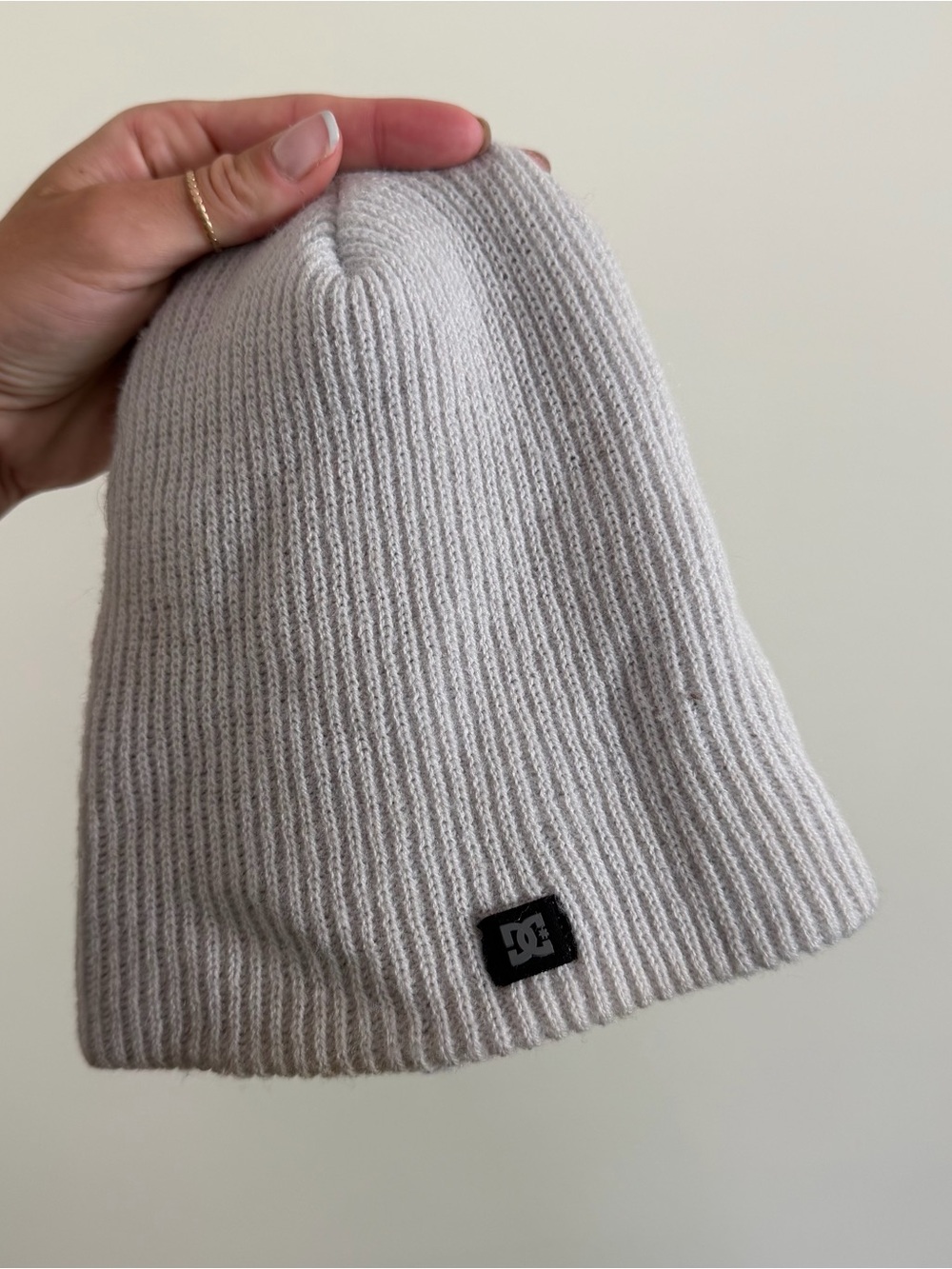 DC Ribbed Knit Beanie in Light Gray